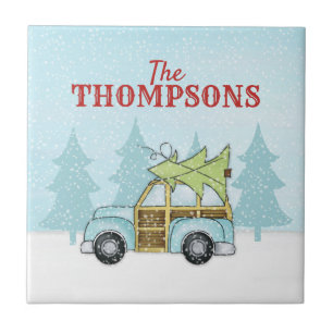Christmas Tree Whimsical Snowflake Personalised Ceramic Tile