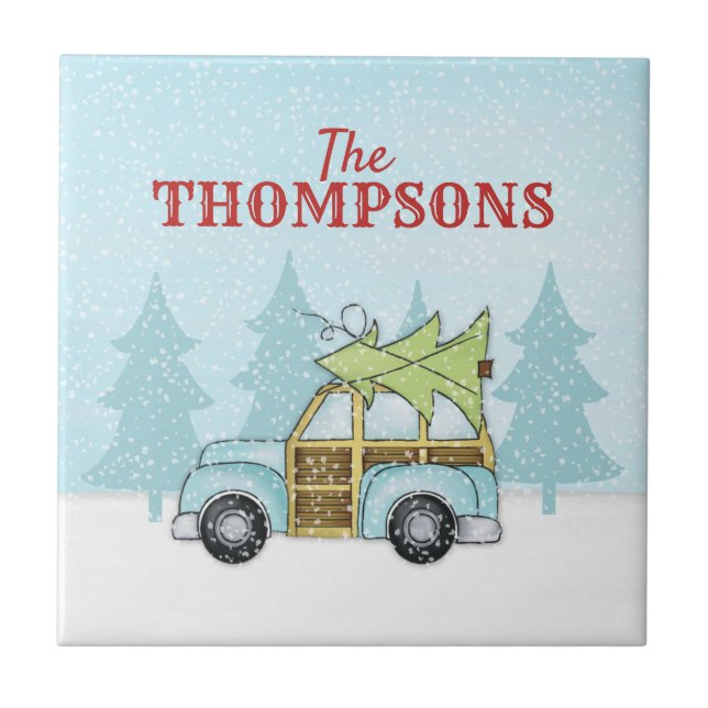 Christmas Tree Whimsical Snowflake Personalised Ceramic Tile (Front)