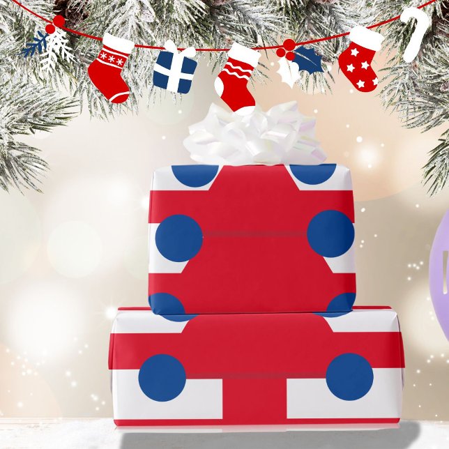 Christmas Tree White Red Blue  Wrapping Paper (Creator Uploaded)