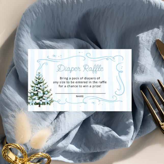 Christmas Tree Winter Blue Diaper Raffle Tickets Enclosure Card (Creator Uploaded)