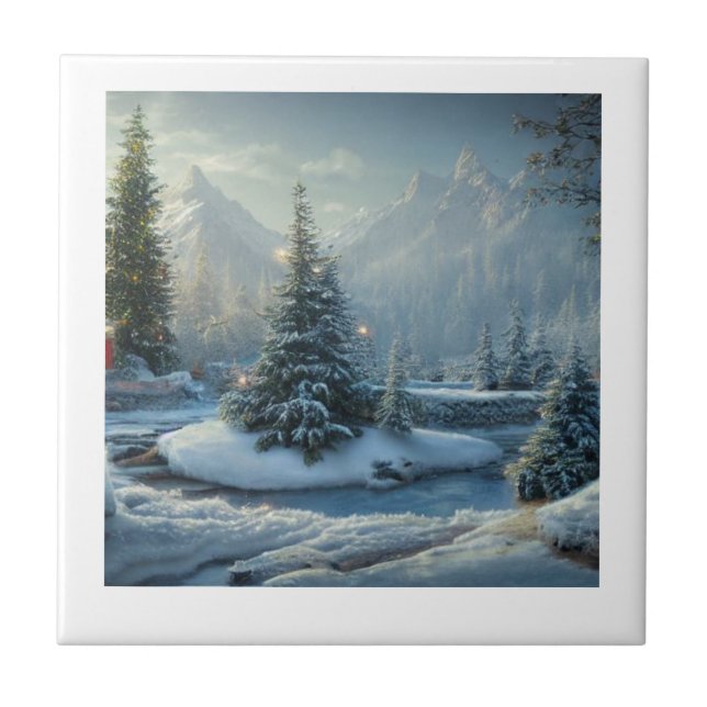 Christmas tree winter  ceramic tile (Front)