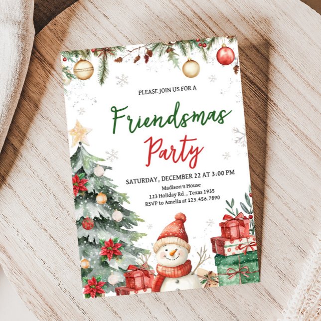 Christmas Tree Winter Friendsmas Party Invitation (Winter Christmas Tree Friendsmas Party Invitation)
