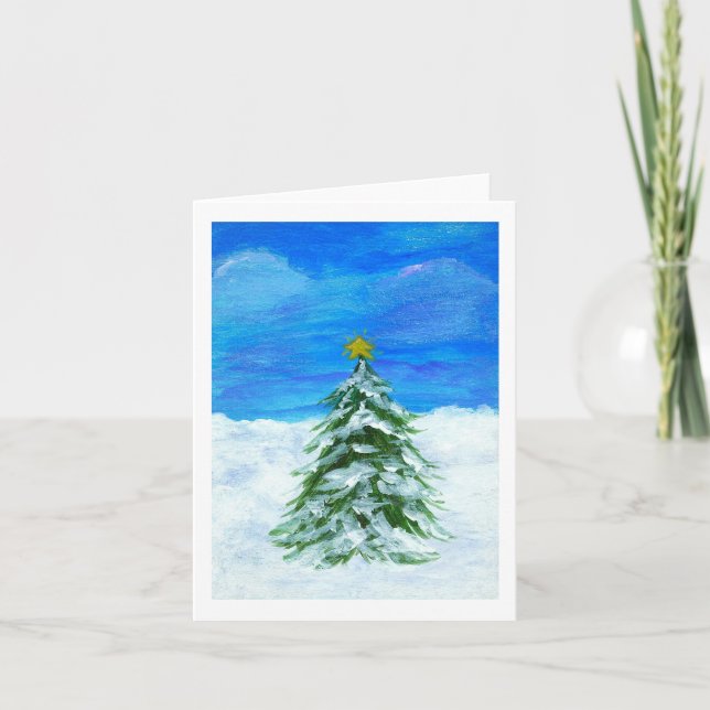 Christmas Tree Winter Landscape Art Snow Holiday Card (Front)
