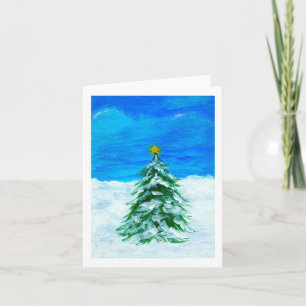 Christmas Tree Winter Landscape Art Snow Holiday Card