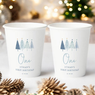 Christmas Tree Winter Onederland Boy 1st Birthda Paper Cups