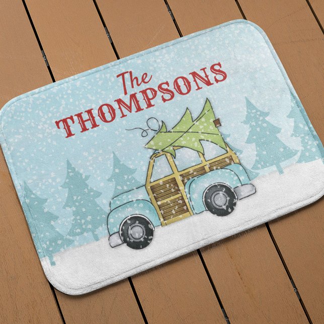 Christmas Tree Winter Snowflake Car Personalised Bath Mat (Christmas classic holiday woodland Woodie card bath mat)