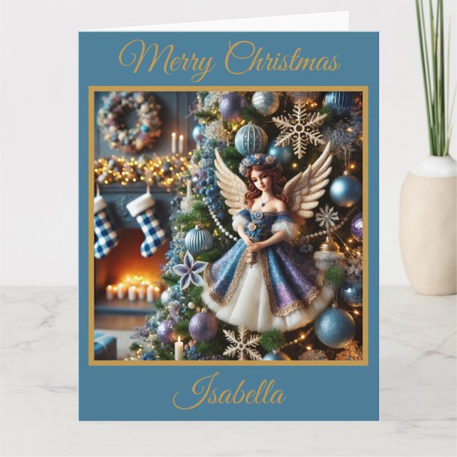 Christmas Tree with Angel (Blue) Card (Front)
