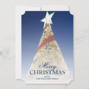 Christmas tree with birght white star at top holiday card