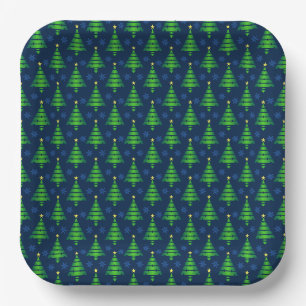 Christmas Tree with Blue Snowflake and Background Paper Plate
