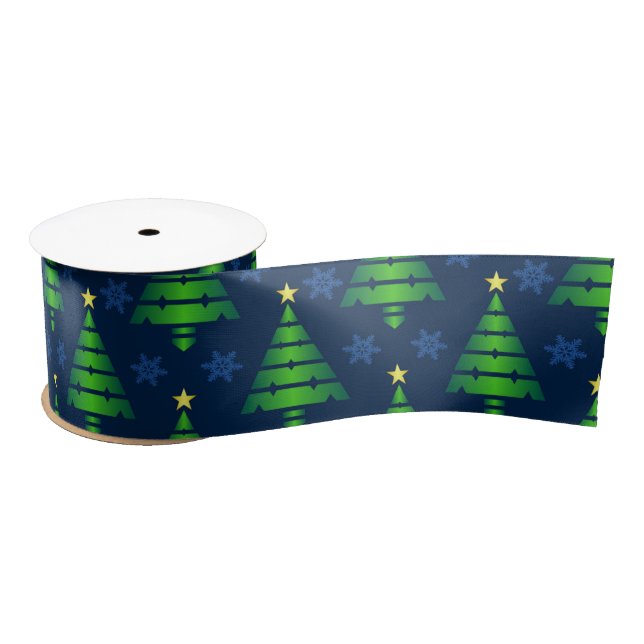 Christmas Tree with Blue Snowflake and Background Satin Ribbon (Spool)