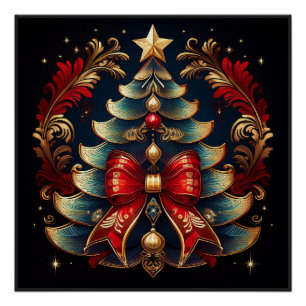 Christmas Tree With Bow And Golden Star Poster