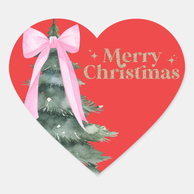 Christmas Tree with Bow Heart Sticker (Front)