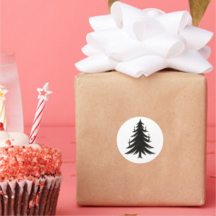 Christmas Tree with Candles – Ink Brush Design on Classic Round Sticker