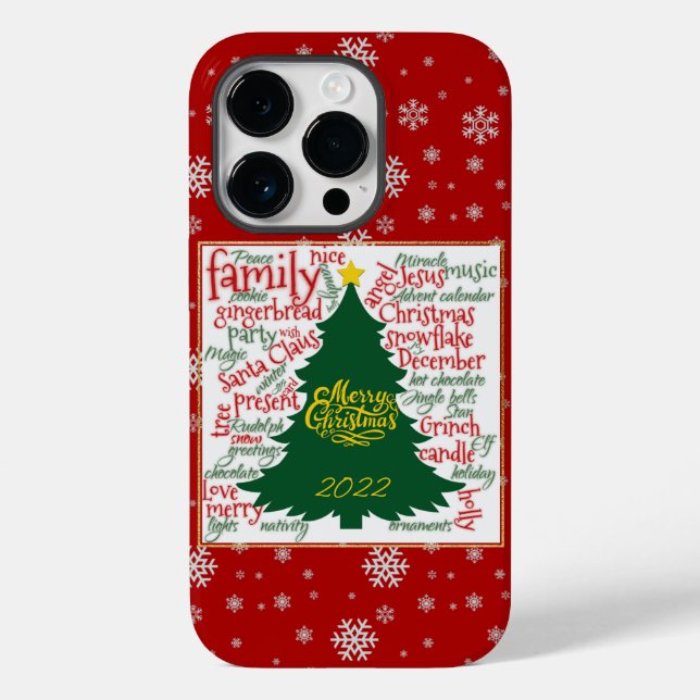Christmas tree with Christmas words & snowflakes Case-Mate iPhone Case (Back)