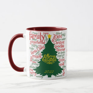 Christmas tree with Christmas words & snowflakes Mug