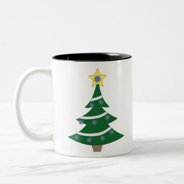 Christmas Tree with Covid Molecules Two-Tone Coffee Mug (Left)