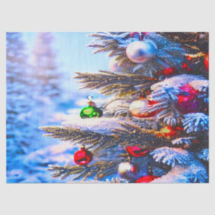 Christmas Tree With Decorations Decoupage  Tissue Paper