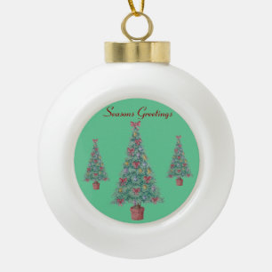 Christmas tree with decorations red bows bells art
