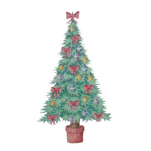 Christmas tree with decorations red bows bells art brushed polyester tree skirt