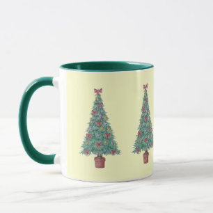Christmas tree with decorations red bows bells art mug