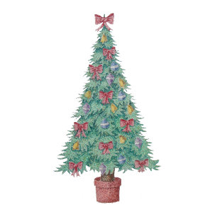 Christmas tree with decorations red bows bells art tie