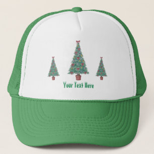 Christmas tree with decorations red bows bells art trucker hat