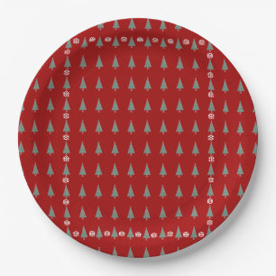 Christmas tree with decorations red bows bells paper plate