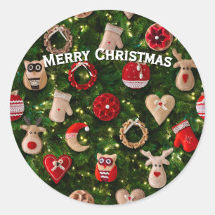 Christmas tree with felt toys classic round sticker