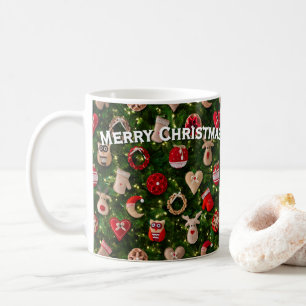 Christmas tree with felt toys coffee mug