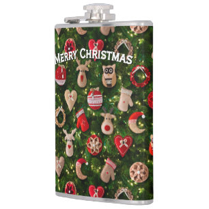 Christmas tree with felt toys hip flask