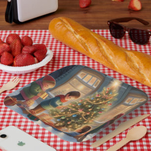 Christmas Tree with Gifts and Childrens Joy Paper Plate