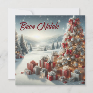 Christmas tree with gifts on snow Buon Natale Holiday Card