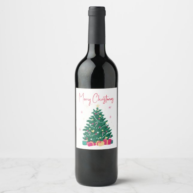 Christmas Tree with Gifts Wine Label (Front)