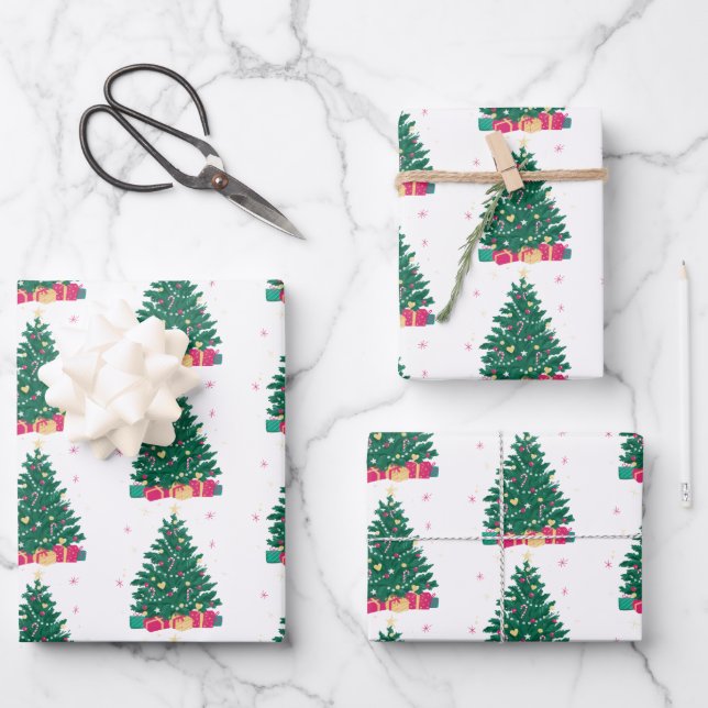 Christmas Tree with Gifts Wrapping Paper Sheet (Front)