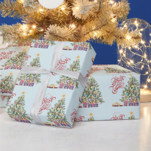 Christmas Tree with Gold Star and Presents Wrapping Paper