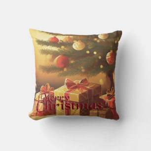 Christmas Tree with Golden Presents Cushion