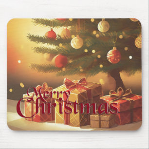 Christmas Tree with Golden Presents Mouse Pad