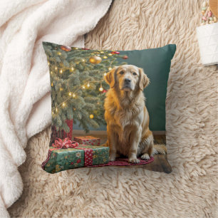 Christmas Tree With Golden Retriever Dog Cushion