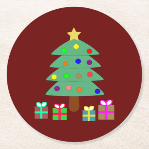 Christmas Tree with Holiday Gifts Round Paper Coaster