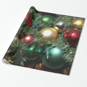 Christmas Tree with Ornaments and Xmas Lights Wrapping Paper