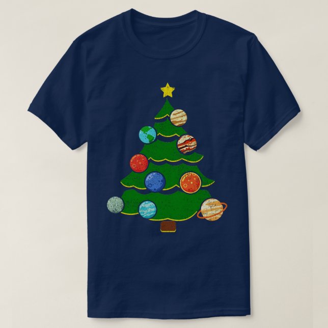 Christmas tree with planets from solar system T-Shirt (Design Front)