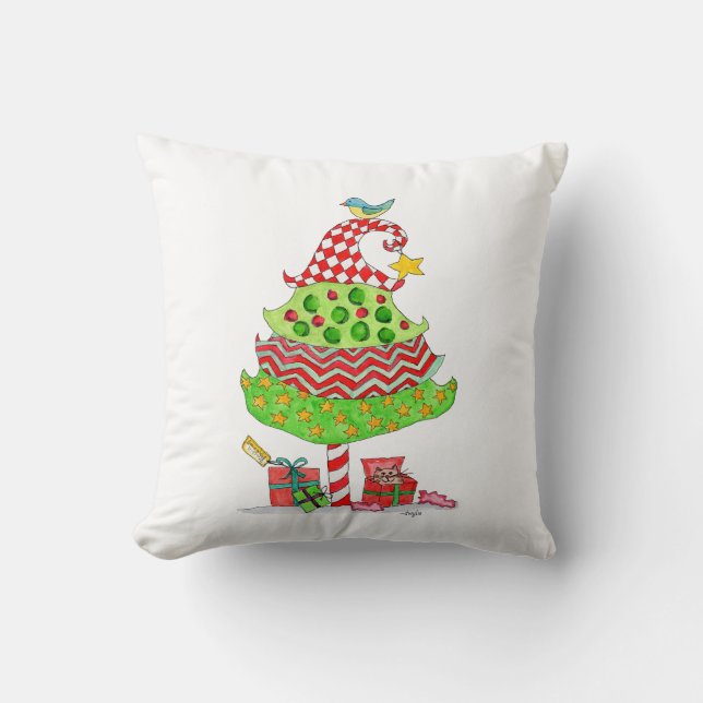 Christmas Tree with Presents and Cat Cushion (Front)