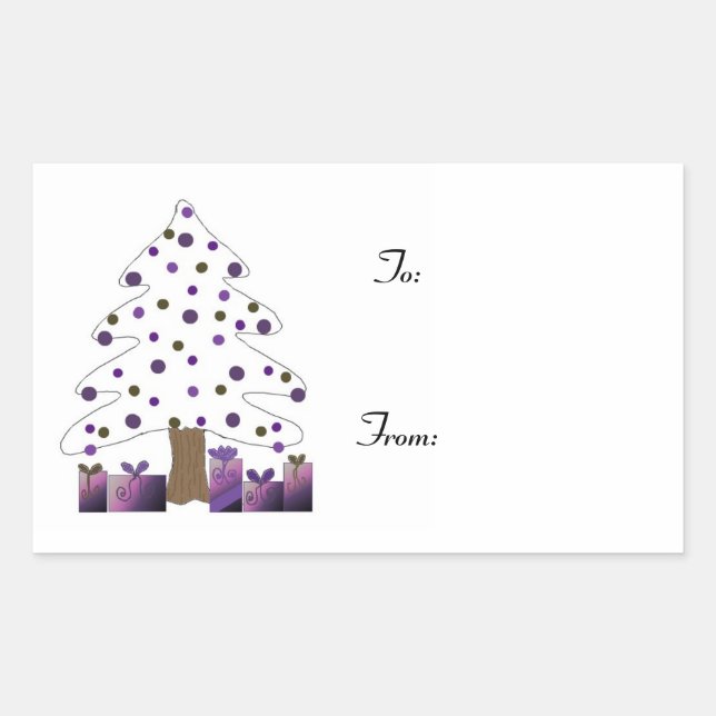Christmas Tree with Purple Presents Gift Tag (Front)