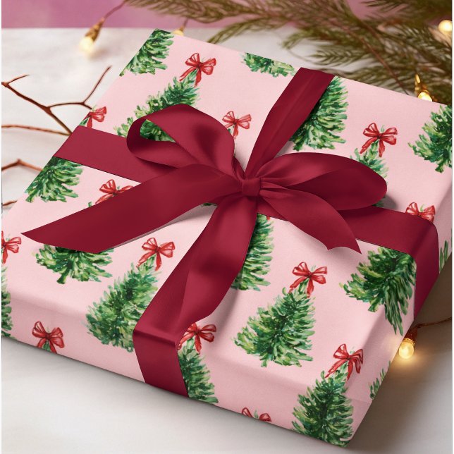 Christmas Tree with Red Bow | Pink Wrapping Paper (Creator Uploaded)