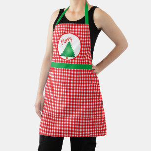 Christmas Tree with Red Gingham Festive Holiday Apron