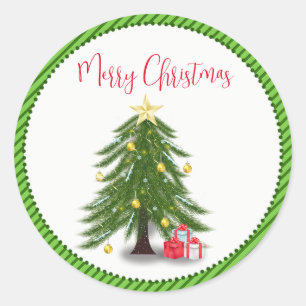 Christmas tree with Red present Classic Round Sticker
