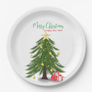 Christmas tree with Red present Paper Plate