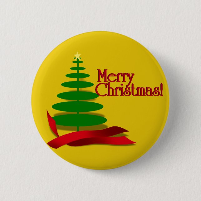 Christmas Tree with Red Ribbon 6 Cm Round Badge (Front)