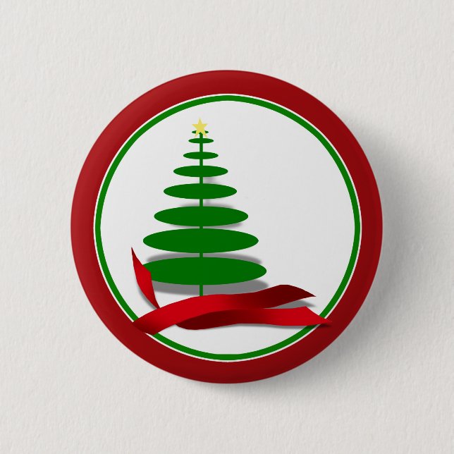 Christmas Tree with Red Ribbon 6 Cm Round Badge (Front)