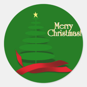 Christmas Tree with Red Ribbon Classic Round Sticker
